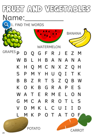 Fruit and vegetables wordsearch
