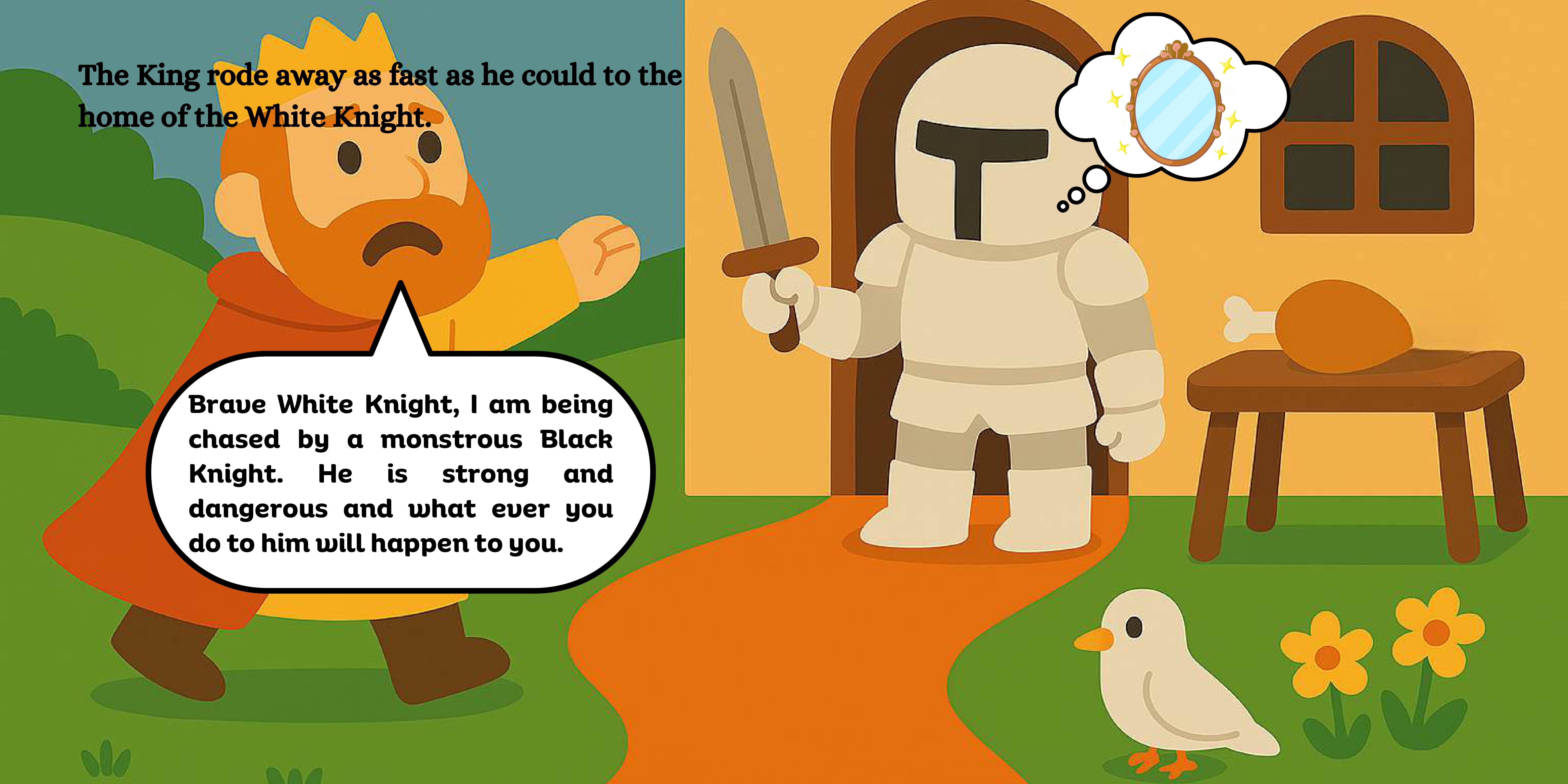 The King asks the White Knight for help